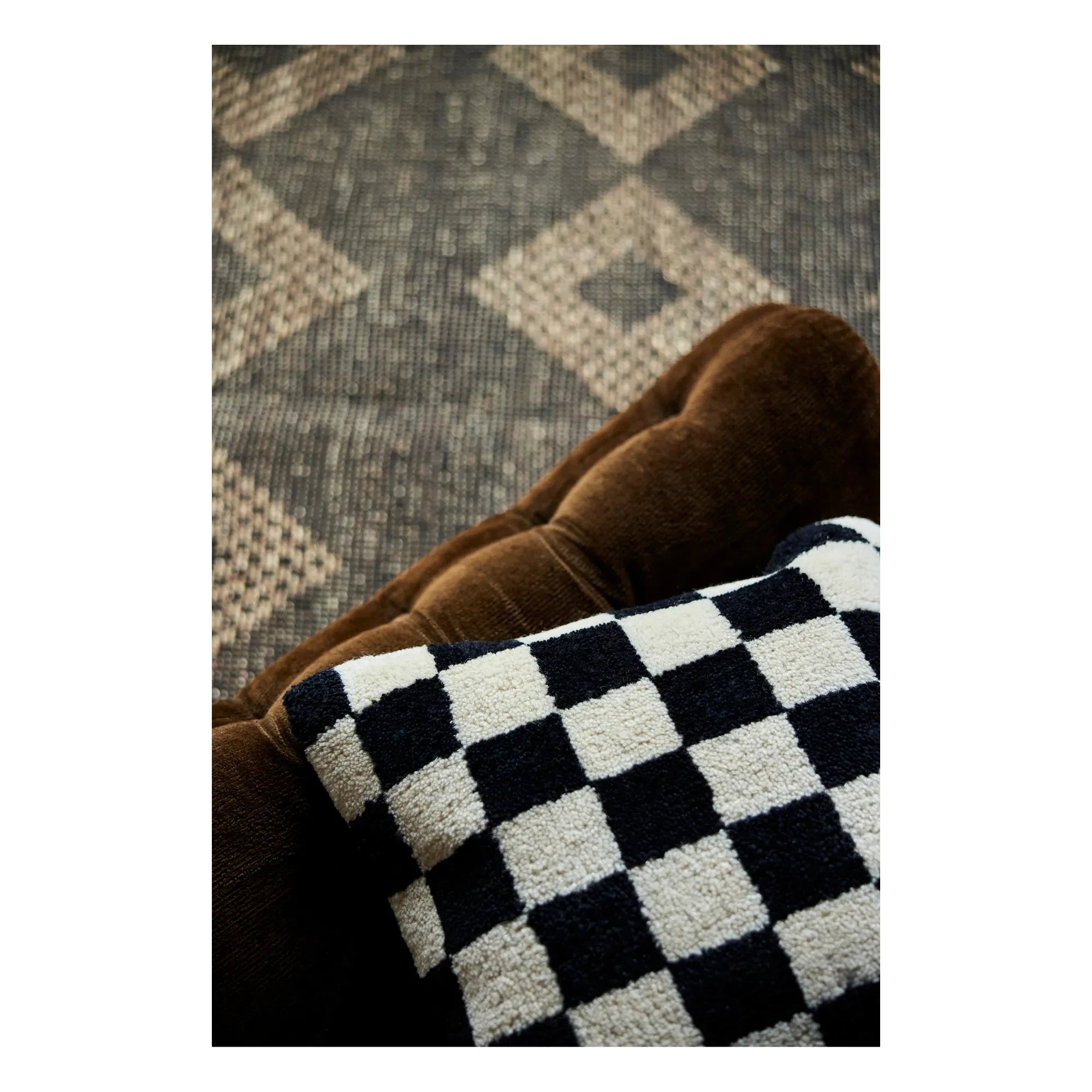 HKliving - Cojín de cuadros escoceses | Negro/Blanco
