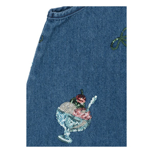 Konges Sløjd - Vestido vaquero con lentejuelas, modelo Magot Glaces de algodón orgánico | Azul