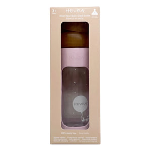 Hevea - Biberón de Cristal de Boca Ancha de Flujo Medio con Funda Protectora | Rosa Empolvado
