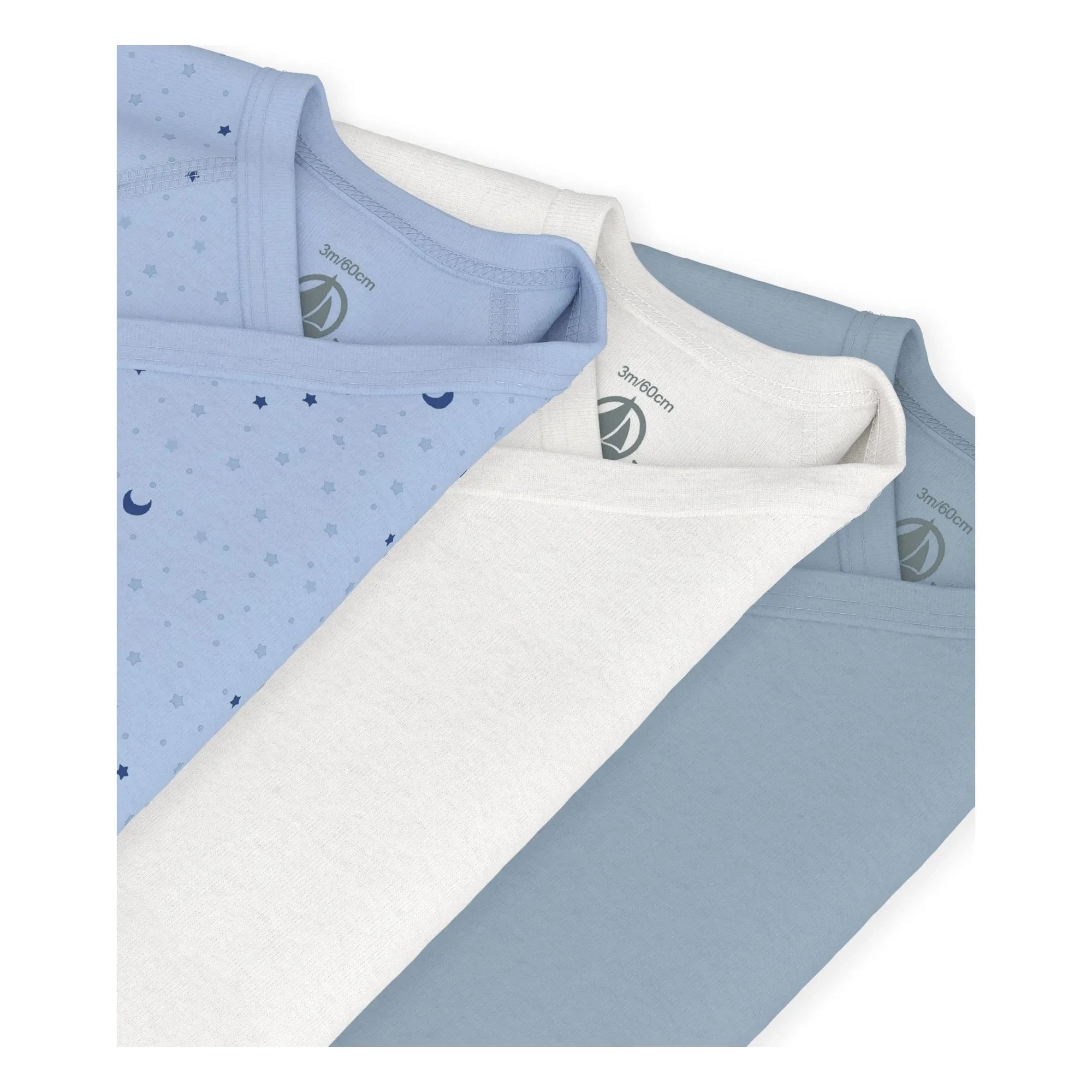Petit Bateau - Conjunto de 3 bodys de algodón orgánico con estampado de estrellas | Azul