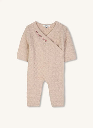 Chloé - Organik pamuklu bone ve tulum seti | Şeftali