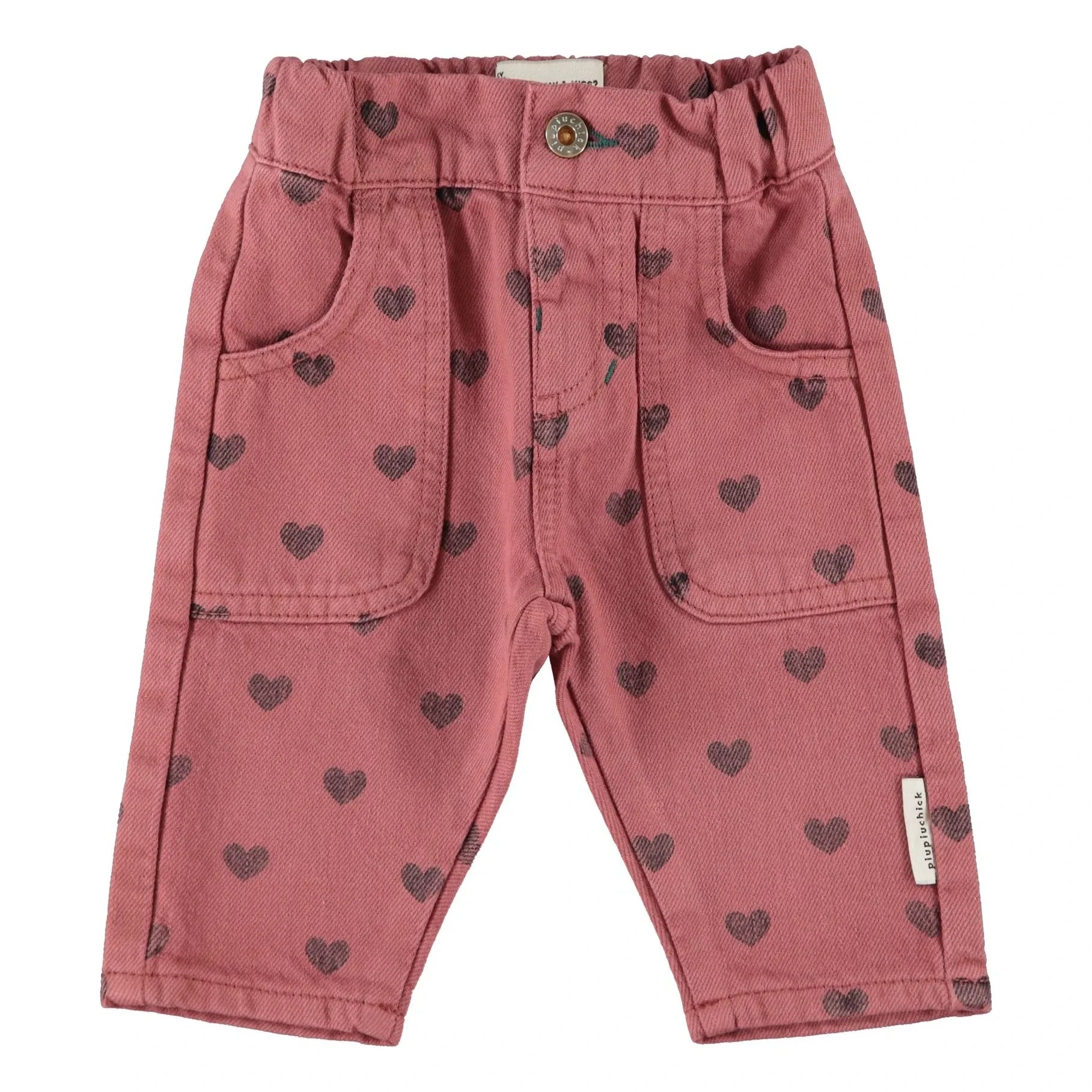 Piupiuchick - Pantalón de Bebé con Corazones de Algodón Orgánico | Rosa