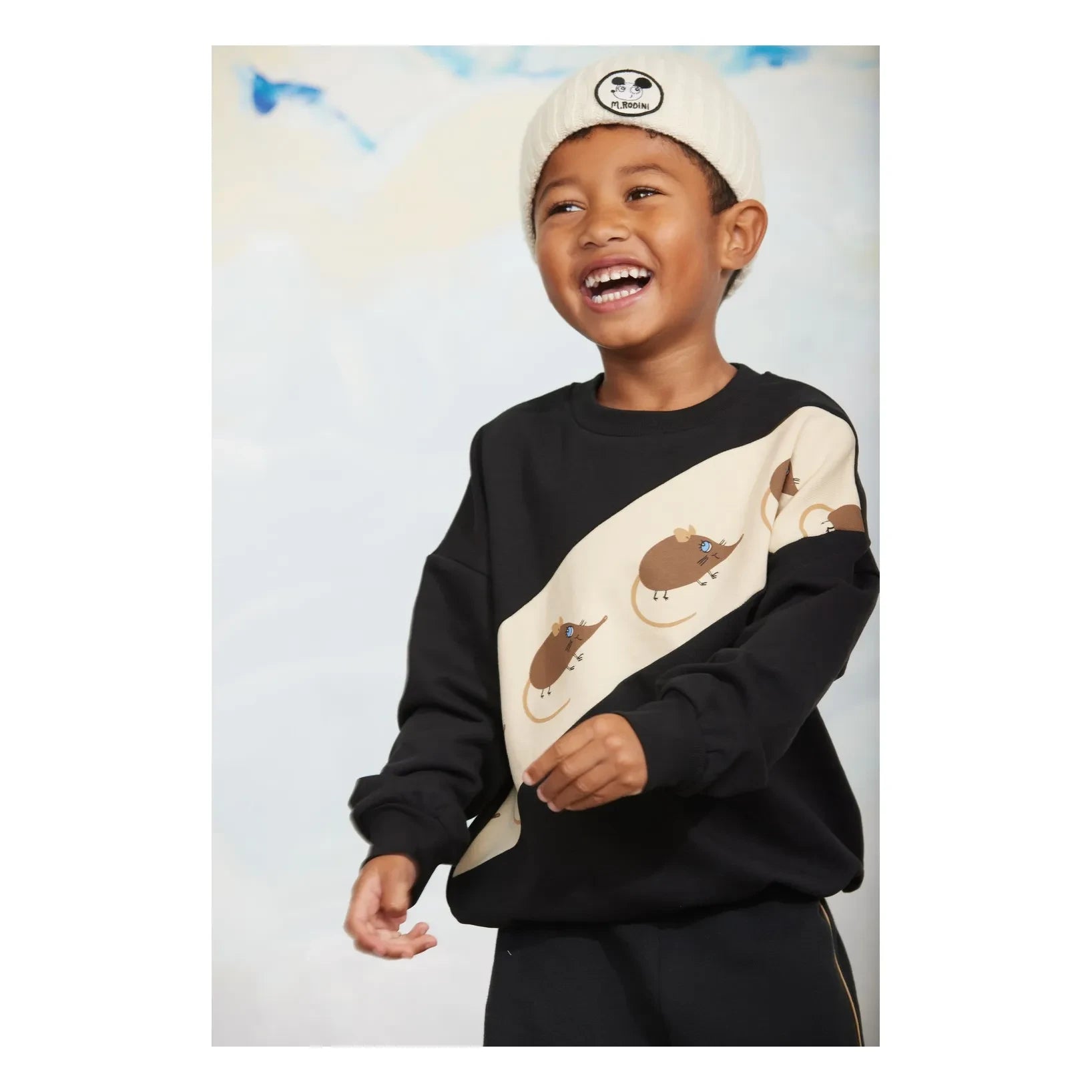 Mini Rodini - Sudadera de Ratón a Rayas Algodón Orgánico | Negro