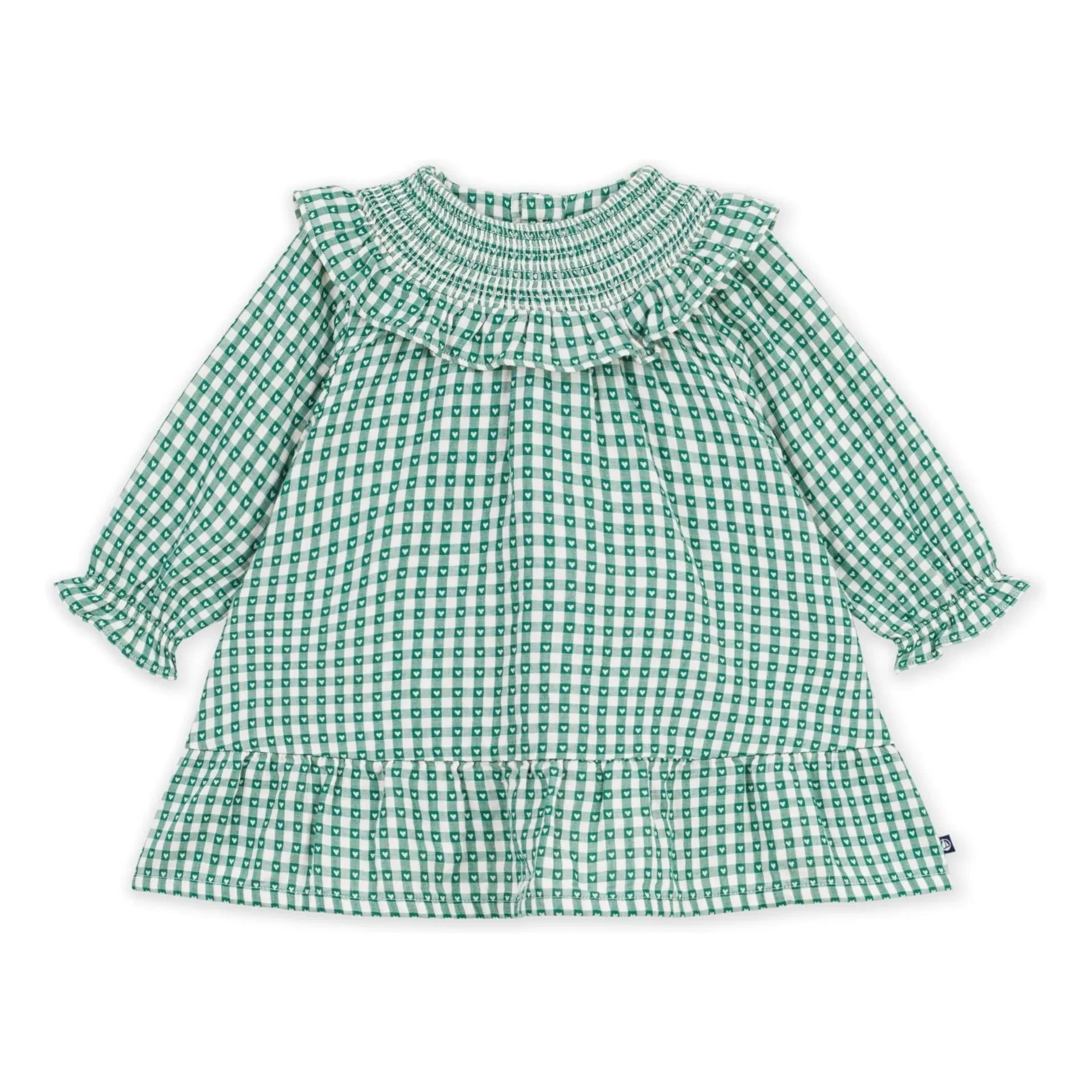Petit Bateau - Vestido de algodón orgánico a cuadros verdes