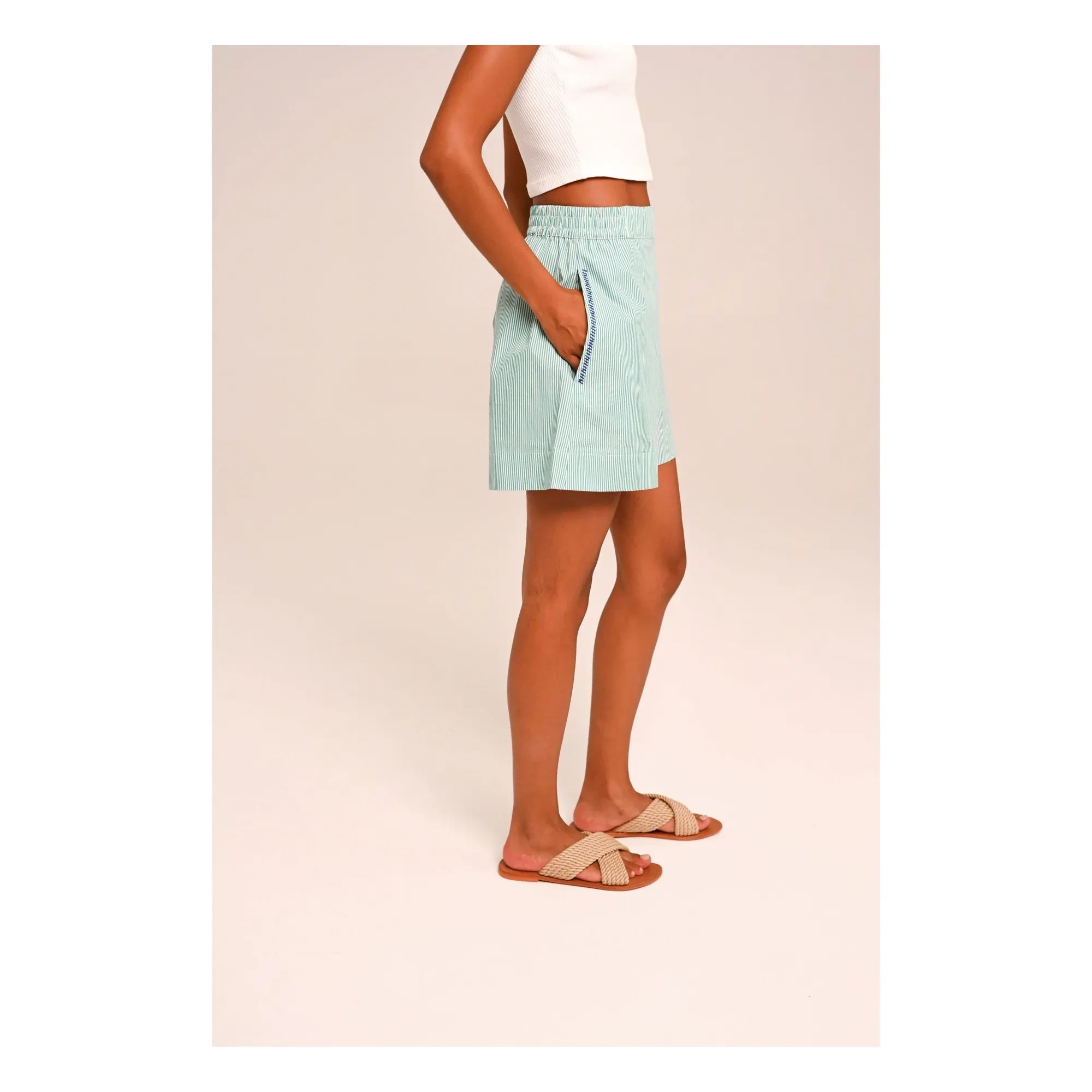 Sacrécoeur - Lilo Popelín Shorts bordados | Verde agua