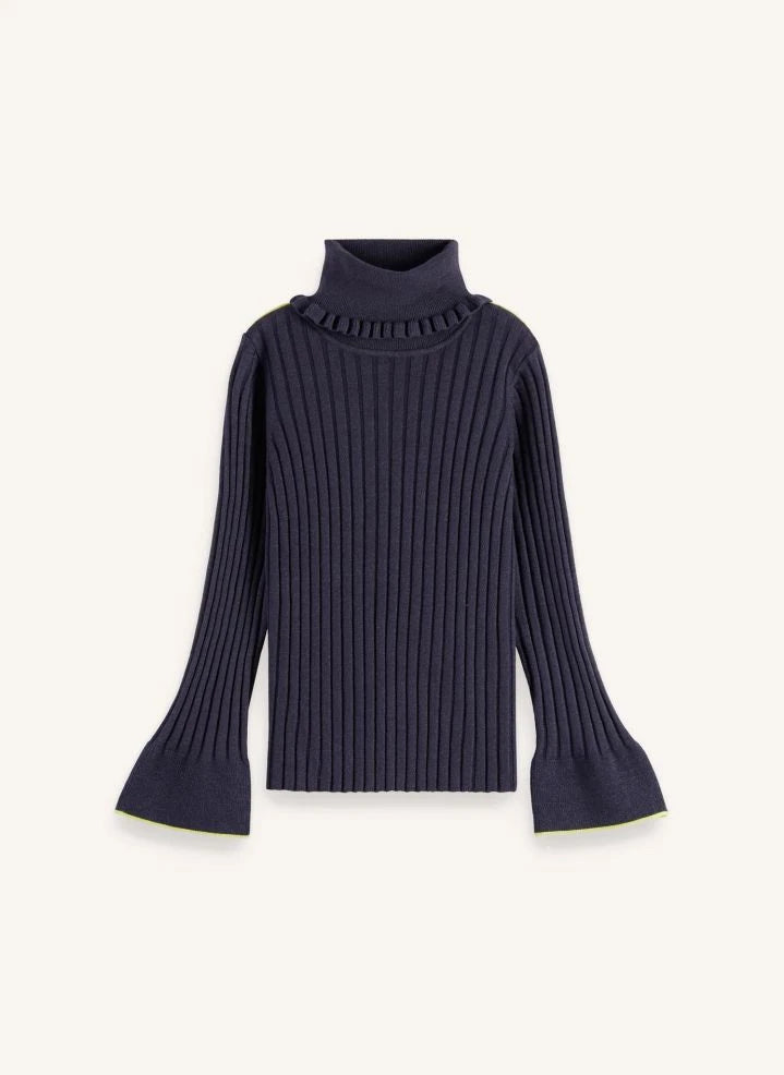 Scotch & Soda - Jersey acanalado de cuello vuelto | Gris azulado