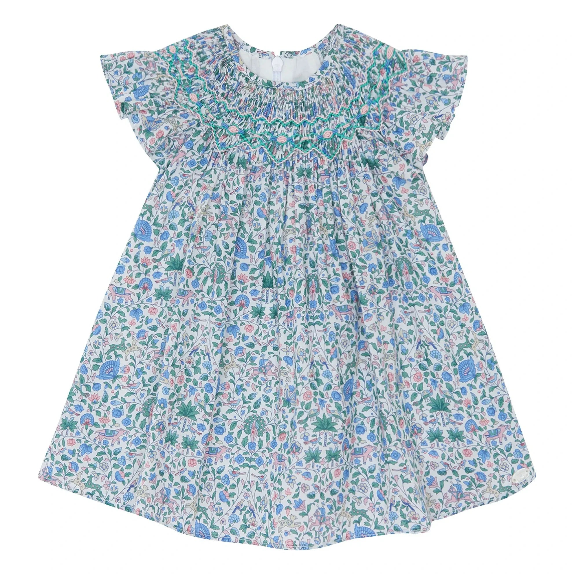 Tartine et Chocolat - Vestido fruncido Liberty para bebé | Blanco
