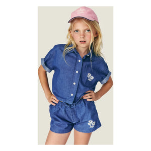 Mipounet - Camisa vaquera Amélie Fleurs Algodón BCI | Azul