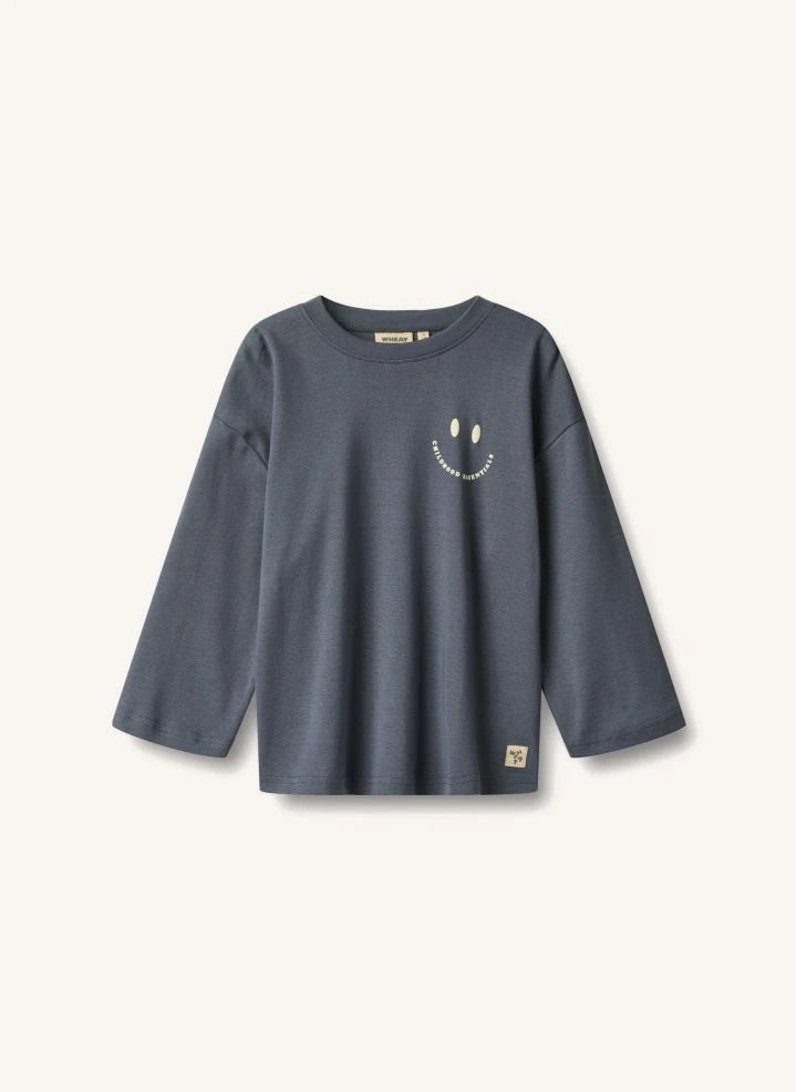 Wheat - Axe Print Smiley Camiseta orgánica de algodón | Gris azul