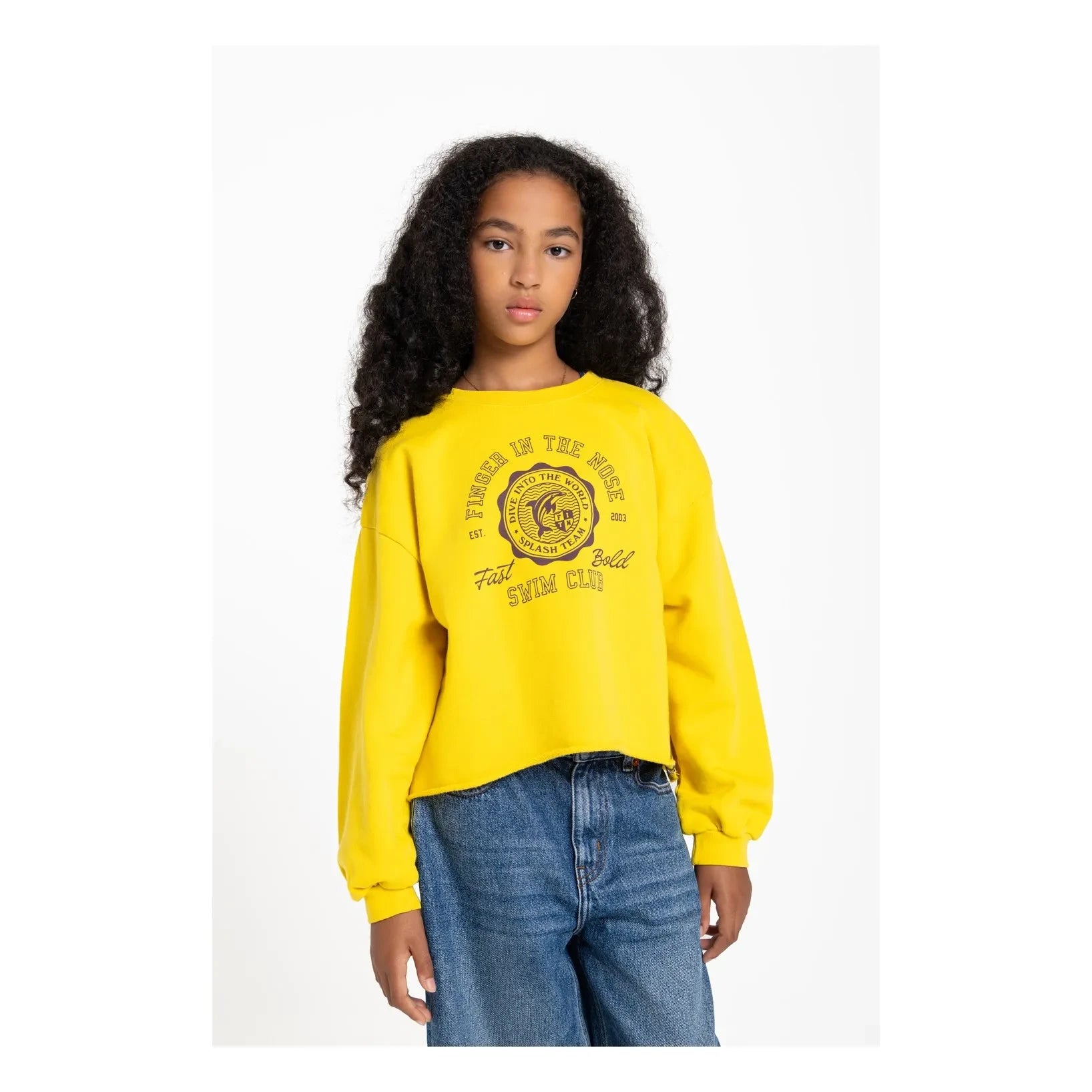 Sudadera BAY de algodón orgánico con el dedo en la nariz | Amarilla