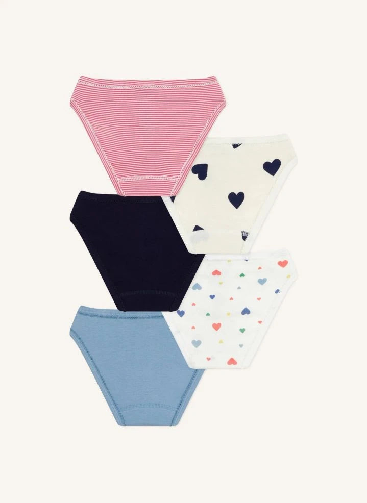 Petit Bateau - Set de 5 Braguitas de Algodón Orgánico con Corazones | Blanco