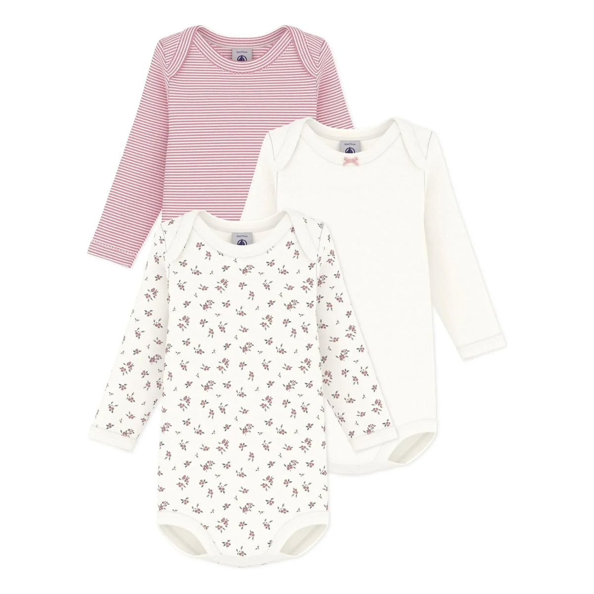 Petit Bateau - Conjunto de 3 Bodys de Algodón Orgánico Estampado Floral | Rosa