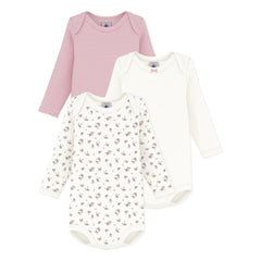 Petit Bateau - Conjunto de 3 Bodys de Algodón Orgánico Estampado Floral | Rosa