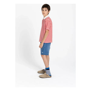 Smallable Kid - Polo de algodón orgánico a rayas Tilo | Rojo oscuro