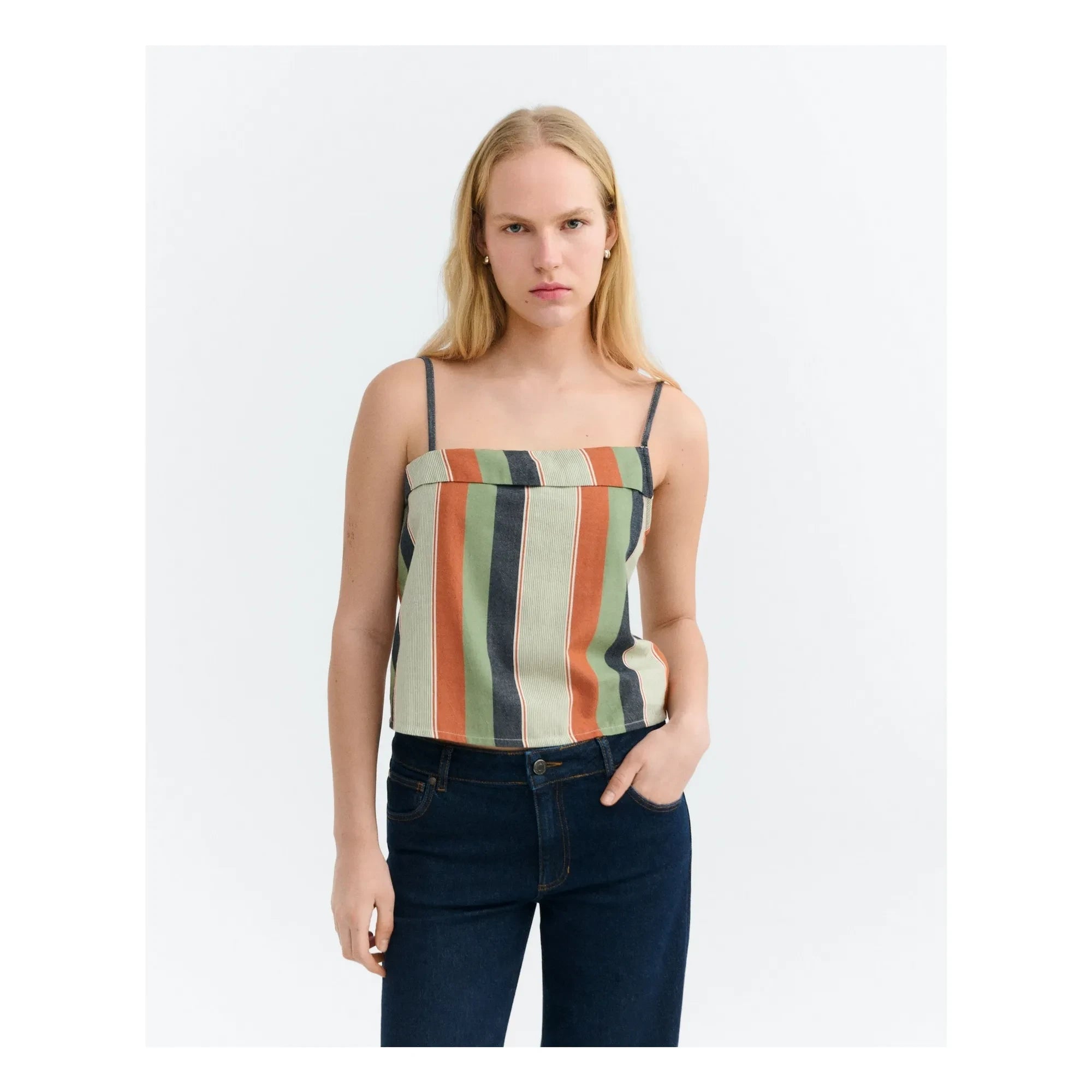 Thinking Mu - Raida Rayas Camiseta Algodón Orgánico | Naranja