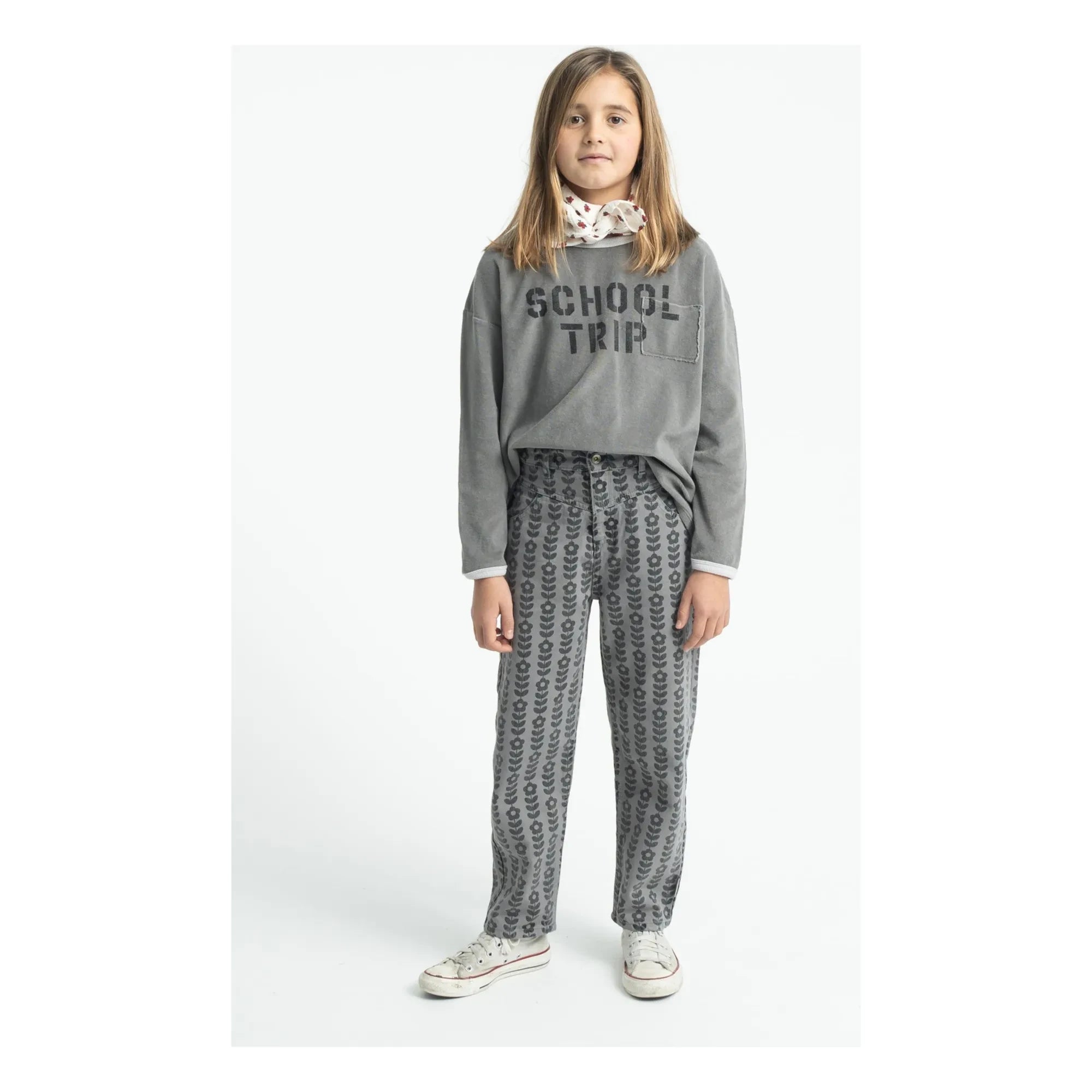 Piupiuchick - Pantalón de Algodón Orgánico con Estampado de Flores | Gris
