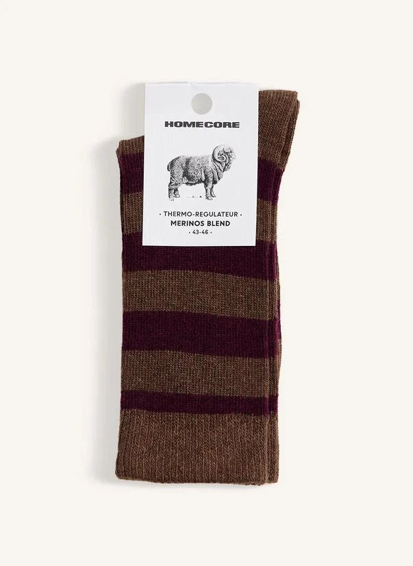 Homecore - Calcetines de Merino a Rayas | Marrón Oscuro