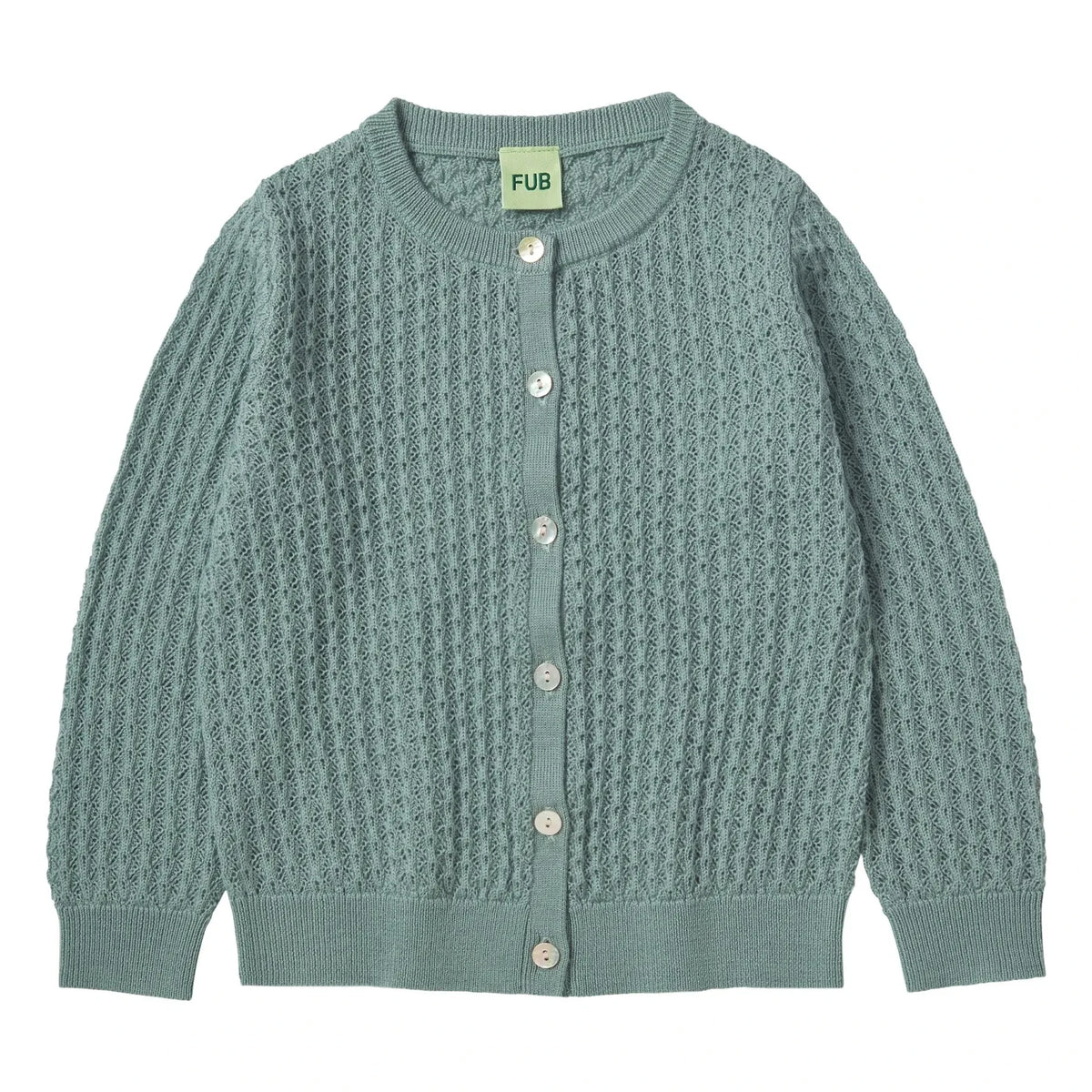FUB - Cardigan pointelle tejido fino de lana merino | Verde almendra