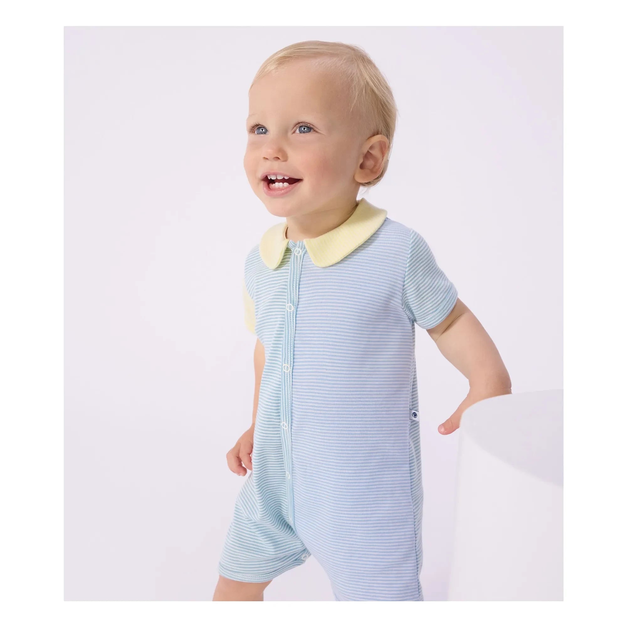 Petit Bateau - Pijama Mono Corto de Rayas | Azul