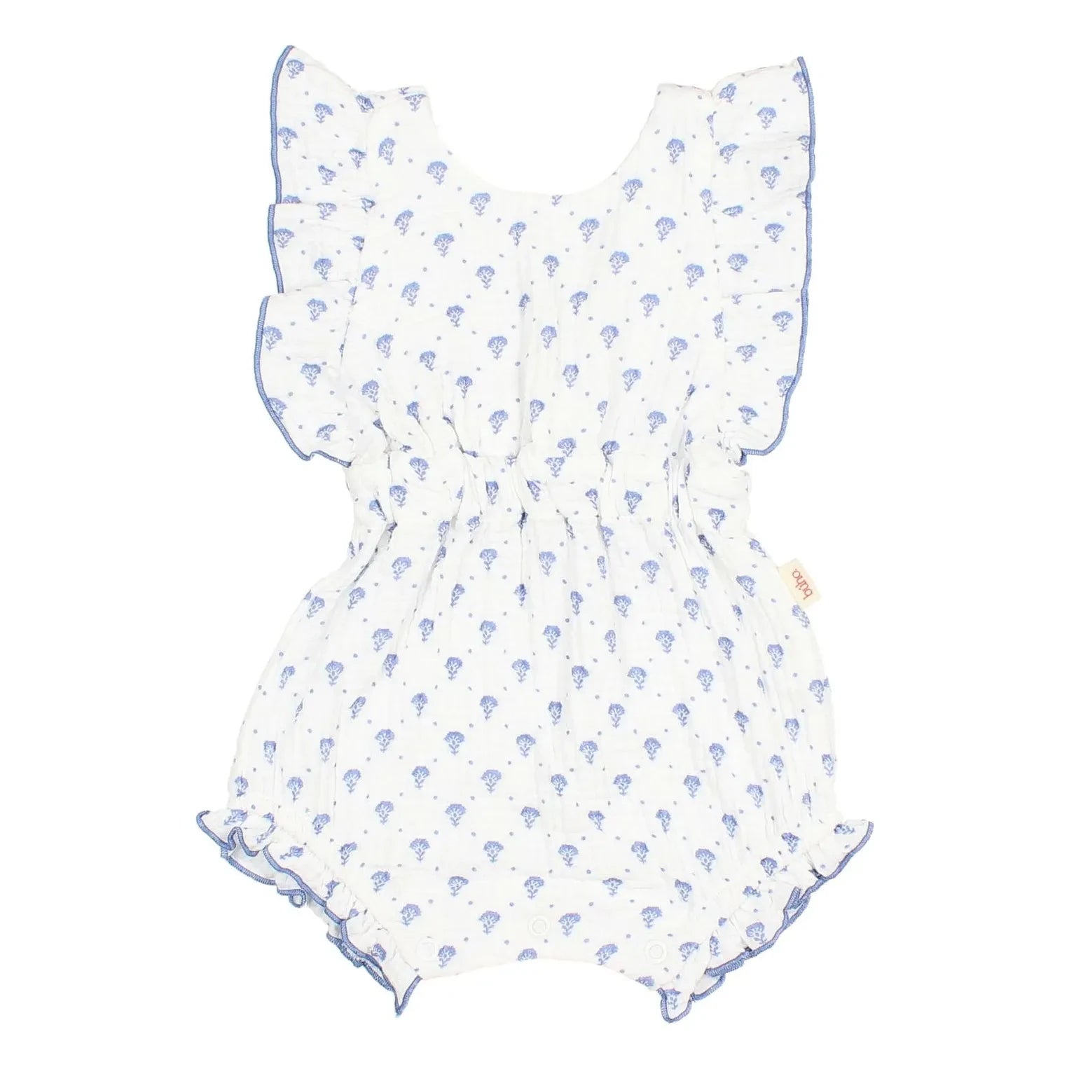 Búho - Mono corto de gasa de algodón con estampado floral de Bali | Azul índigo