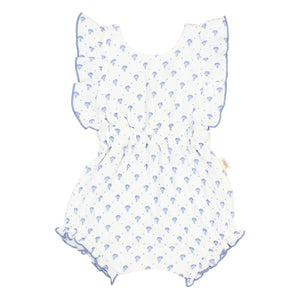 Búho - Mono corto de gasa de algodón con estampado floral de Bali | Azul índigo