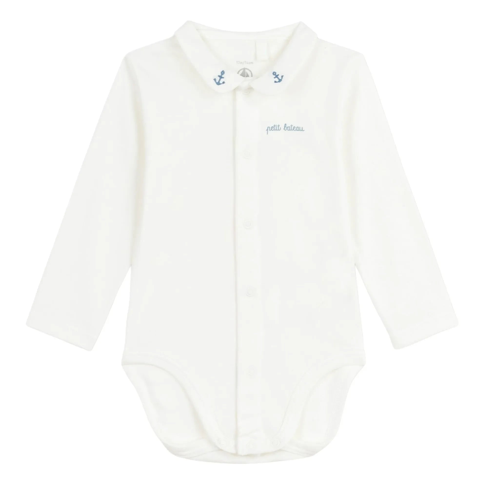 Petit Bateau - Body de algodón orgánico con cuello bordado | Azul