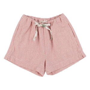 Babe & Tess - Stella Rayas Estampado Floral Fruncido Shorts | Rojo