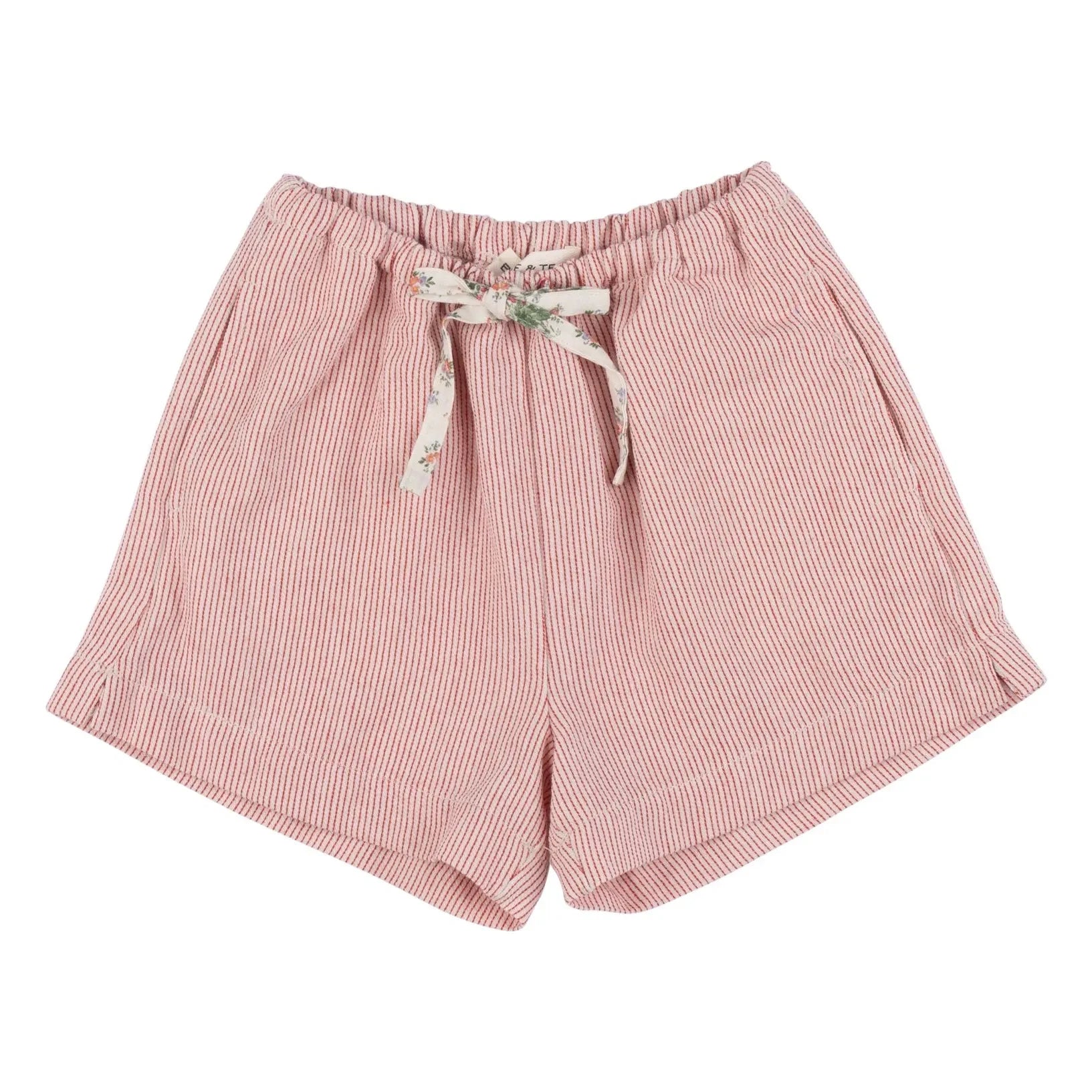 Babe & Tess - Stella Rayas Estampado Floral Fruncido Shorts | Rojo