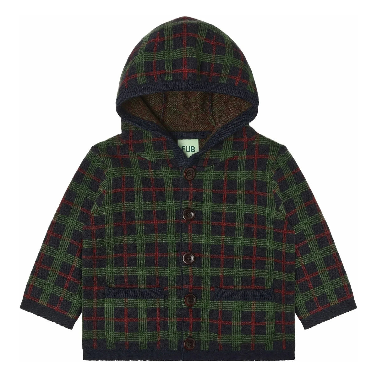 FUB - Chaqueta de bebé de lana merina a cuadros verde