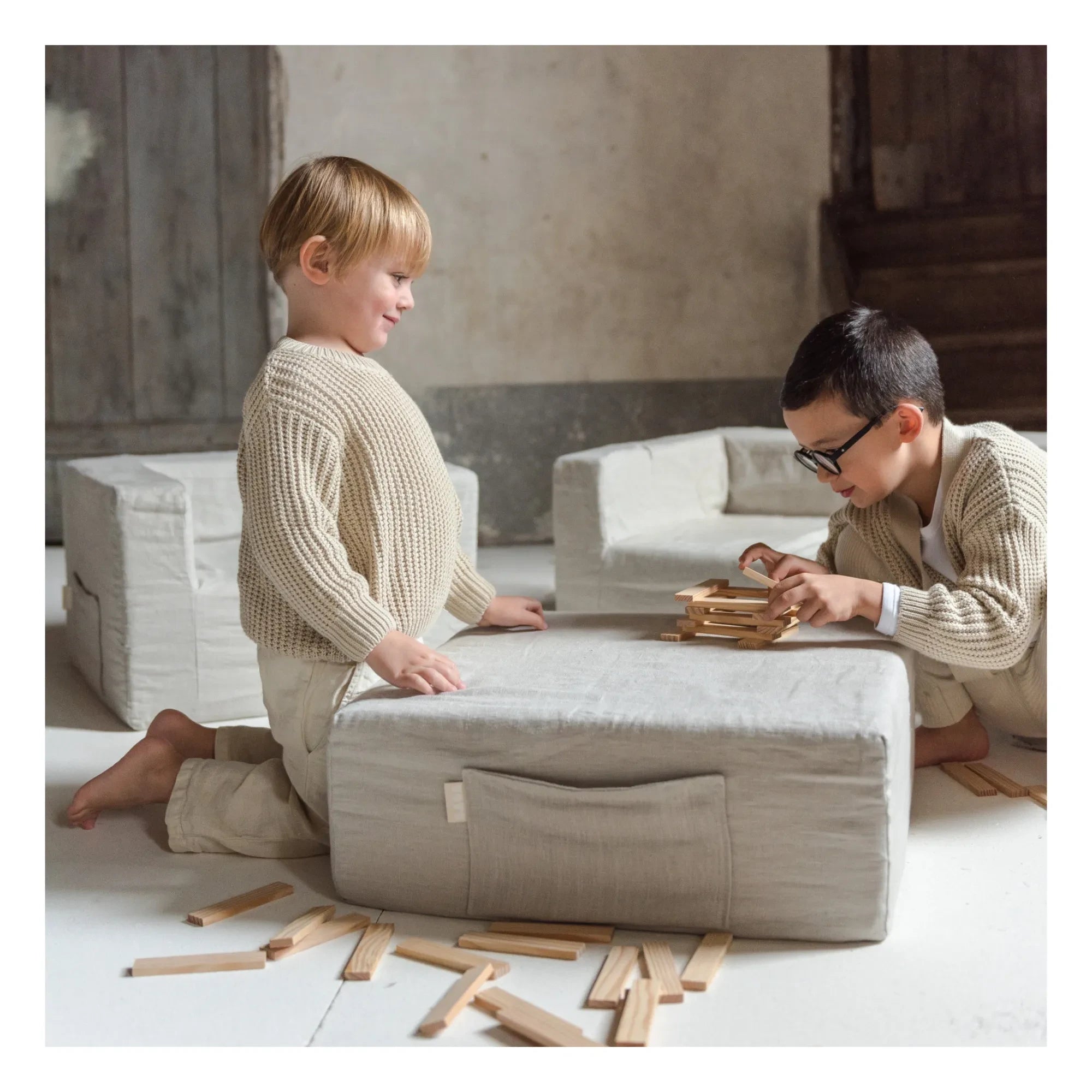Maison BABA - Puf de lino lavado BABA | Gris