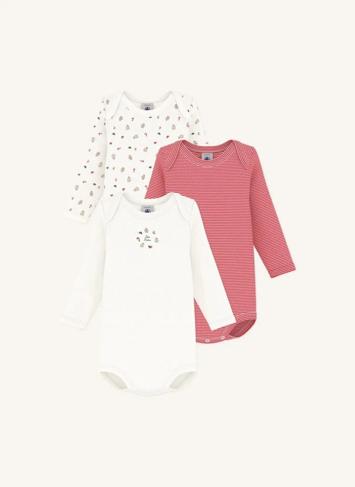 Petit Bateau - Set de 3 bodies navideños de algodón orgánico | Blanco