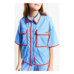 Indee - Camisa a Rayas Contrastantes en los Bordes | Azul