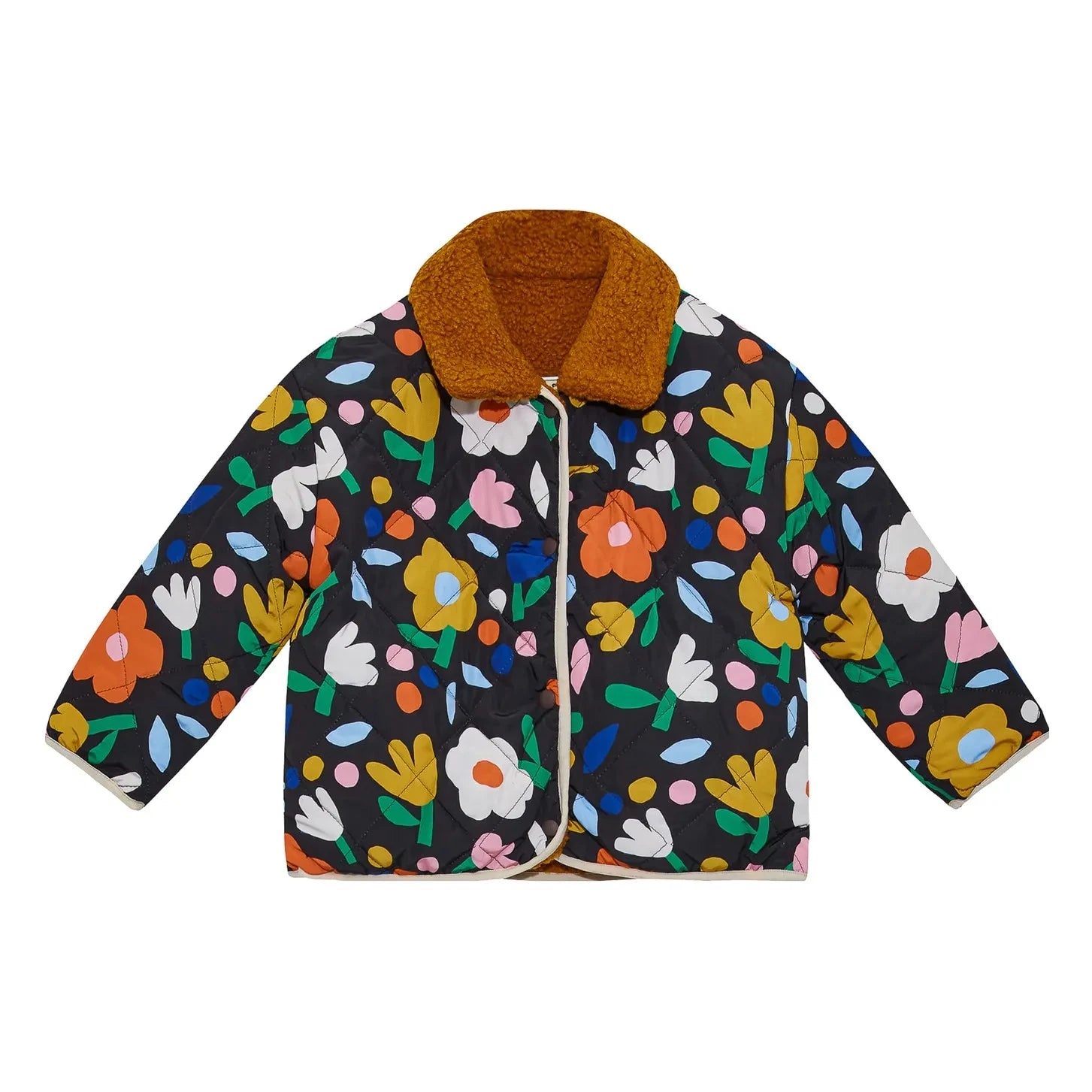 Petit Stella - Chaqueta Sherpa Reversible con Estampado Floral | Negro