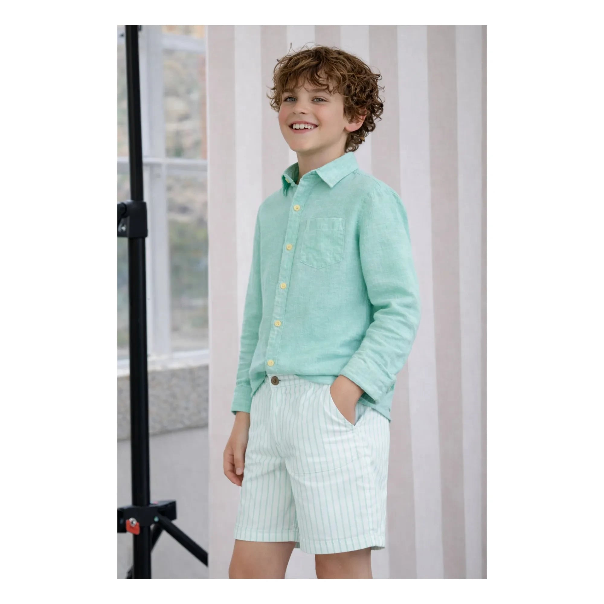 Lililotte - Arsène Pantalones Cortos de Bermuda de Algodón Orgánico a Rayas | Verde Menta