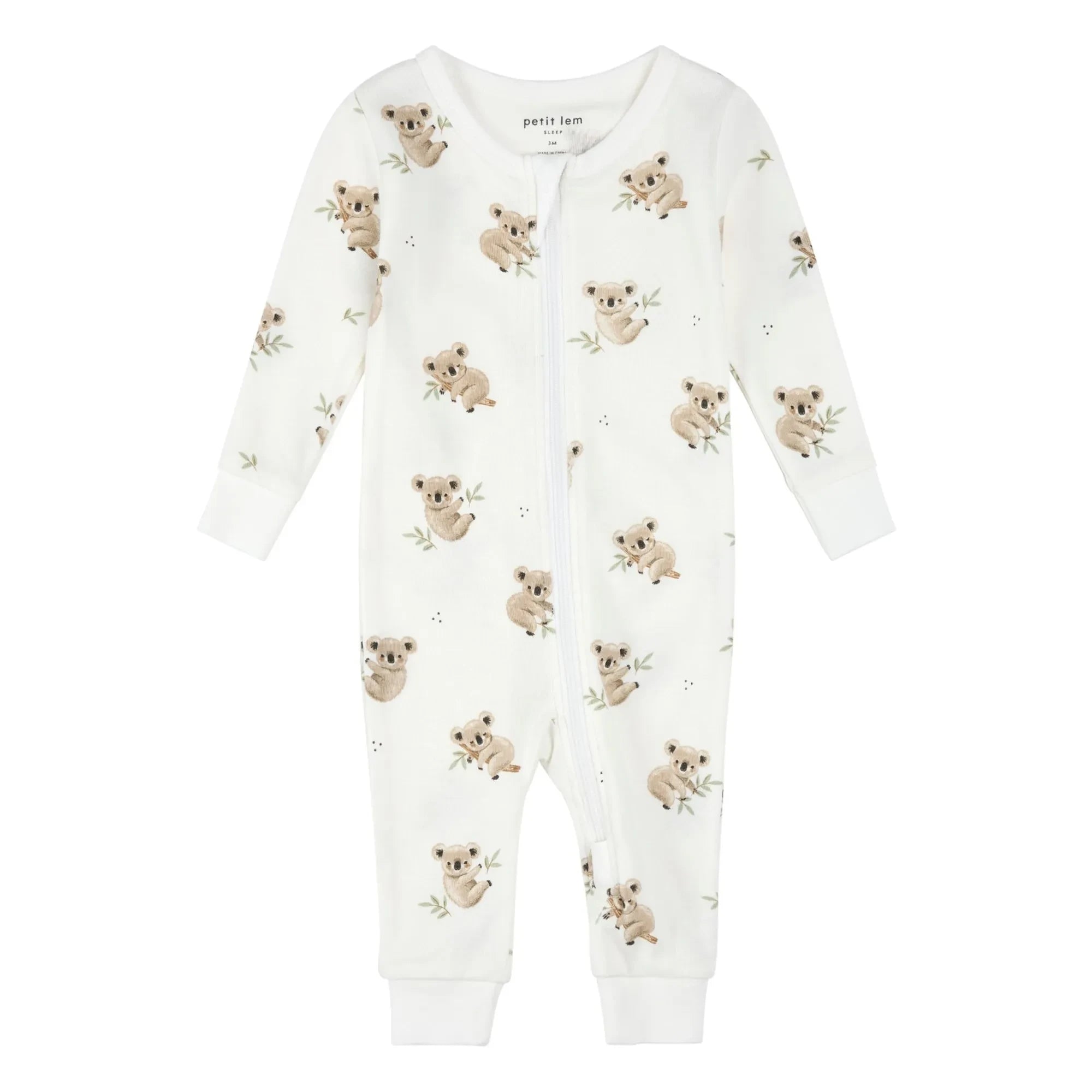 Petit Lem - Pijama sin pies de algodón orgánico con diseño de koalas | Blanco