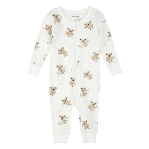 Petit Lem - Pijama sin pies de algodón orgánico con diseño de koalas | Blanco