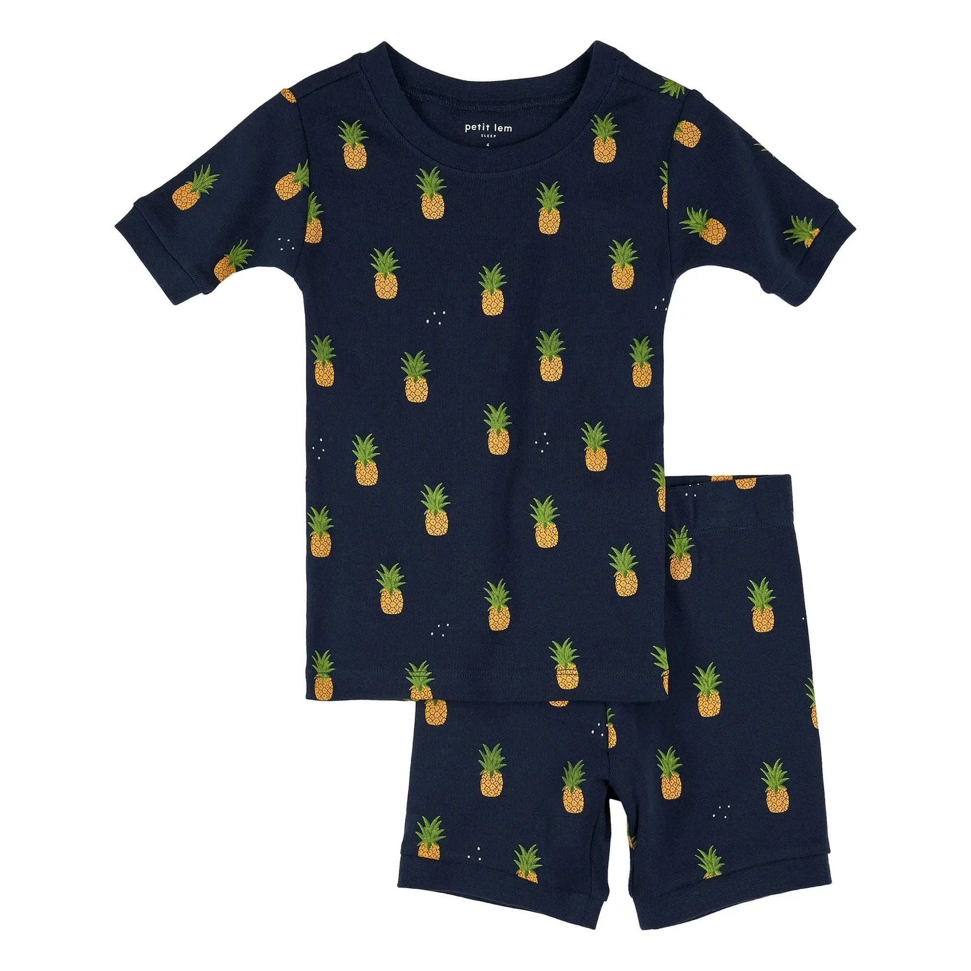 Petit Lem - Pijama de algodón orgánico con estampado de piñas | Azul medianoche