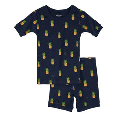 Petit Lem - Pijama de algodón orgánico con estampado de piñas | Azul medianoche