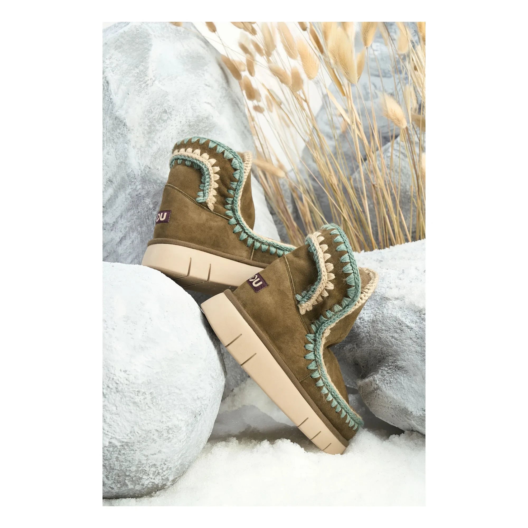Mou - Botines de gamuza Bounce con detalles de costura | Caqui
