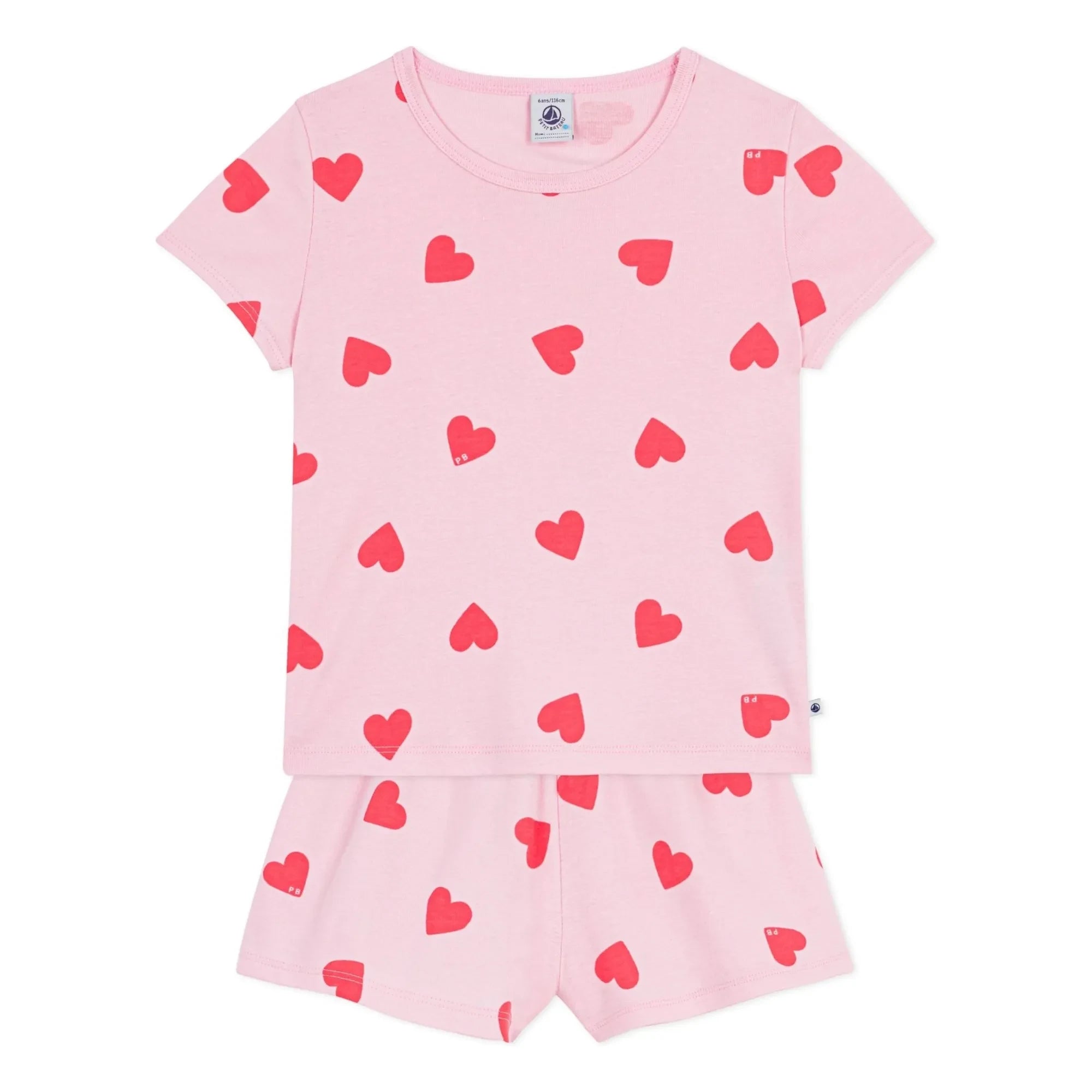 Petit Bateau - Pijama de pantalón corto con estampado de corazones | Rosa
