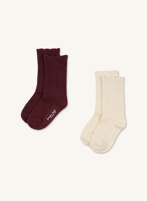 Konges Sløjd - 2 Çift Pointelle Çorap Seti | Bordo