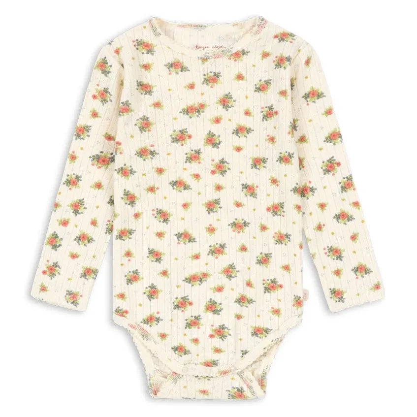 Konges Sløjd - Body de punto calado con estampado de flores Minnie, algodón orgánico | Crudo