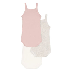 Petit Bateau - Conjunto de 3 bodys sin tirantes de algodón orgánico | Rosa empolvado