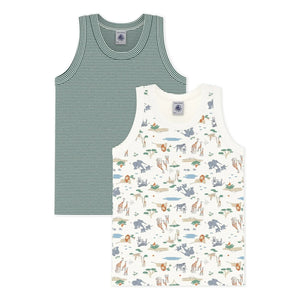 Petit Bateau - Camisetas de tirantes de algodón orgánico Savane, paquete de 2 | Verde
