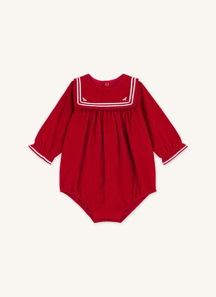 Petit Bateau - Pelele de terciopelo de algodón orgánico | Rojo
