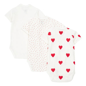 Petit Bateau - Conjunto de 3 bodys de algodón orgánico con corazones para bebé | Rojo