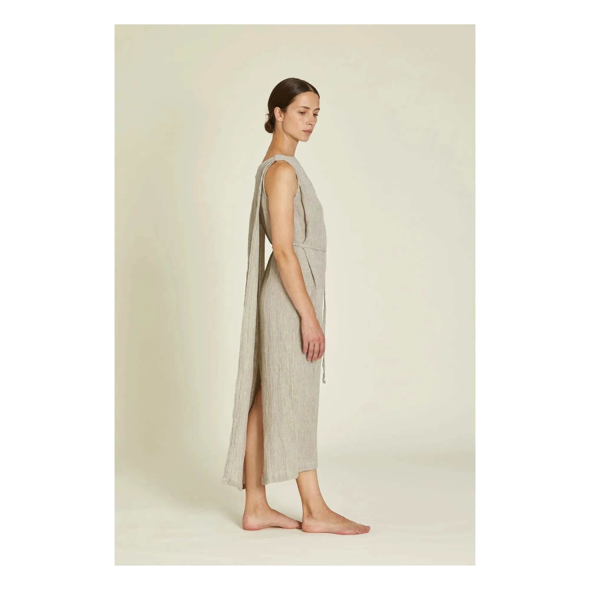 Black Crane - Vestido Obi de lino | Gris claro