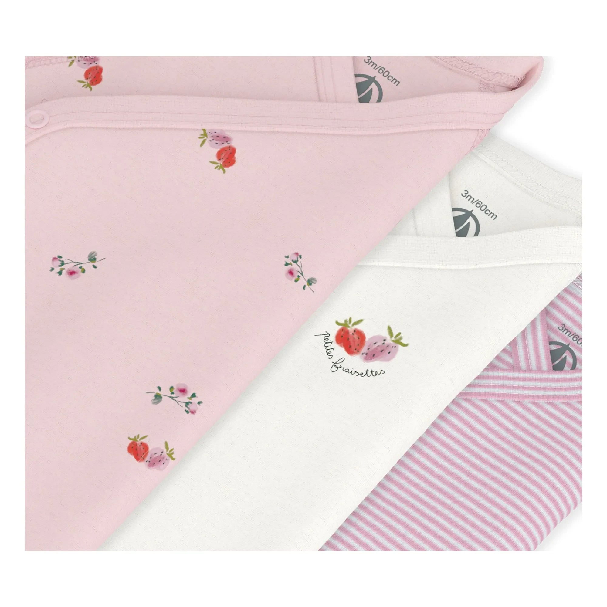 Petit Bateau - Conjunto de 3 Bodys de Algodón Orgánico con Estampado Floral | Rosa