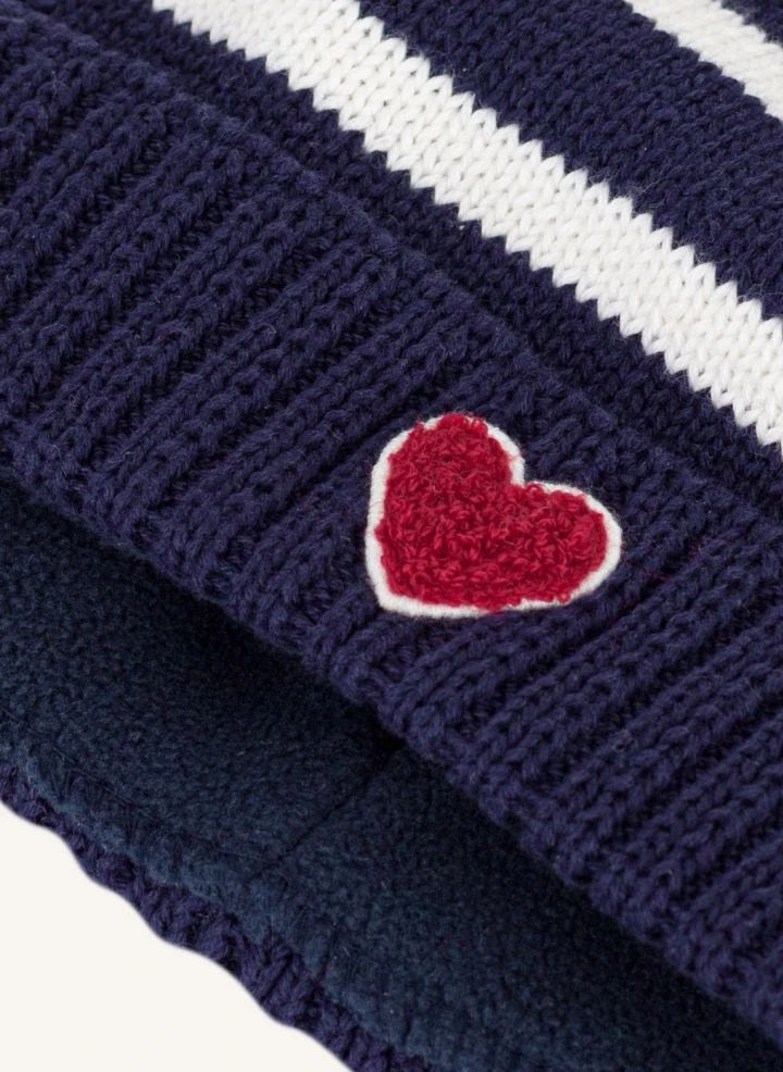 Petit Bateau - Gorro de algodón orgánico con corazón | Azul noche