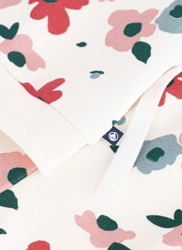Petit Bateau - Conjunto de sudadera floral y joggers de algodón orgánico | Crudo